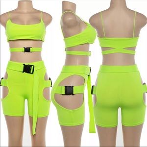 Neon Lime green Tactical outfit 2 piece rave